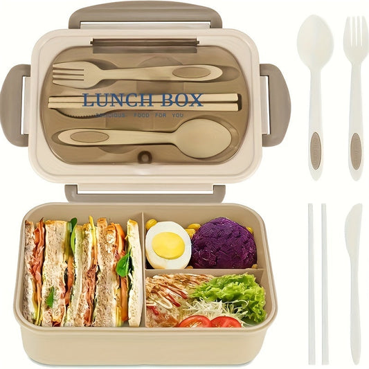 Lunch Box with Tableware – Square Divided Microwave Bento Box – Leakproof Food Container – Hand Wash – Ideal for Back to School, College, Kitchen Organizers and Storage