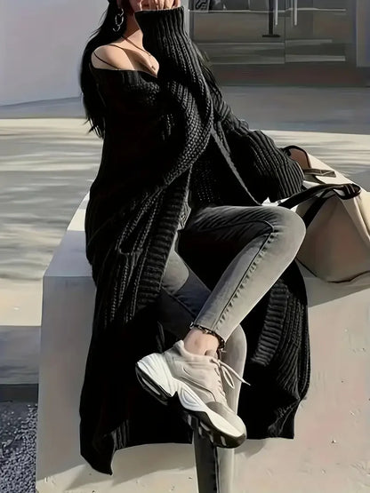 Women's Open Front Knit Cardigan with Pockets – Casual Long Sleeve Sweater for Cozy Layering