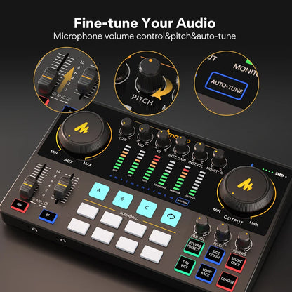 Maono AME2 Portable Audio Interface Sound Card – All-in-One DJ Mixer for Podcast Recording, Live Streaming, YouTube & Guitar PC