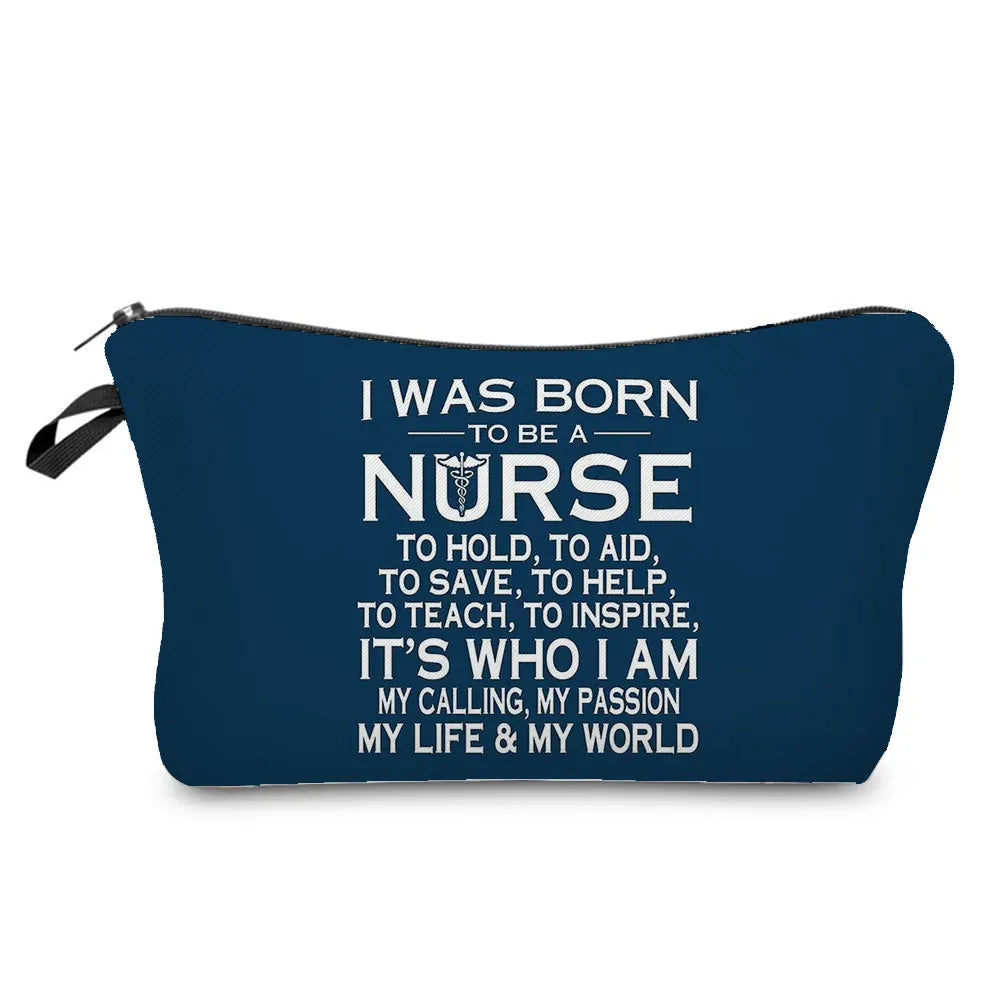 Organizer Toiletry Kit - Cartoon Letter Print Cosmetic Bag for Nurses, Doctors, Travel Makeup Bag, Women's Pencil Case Gift