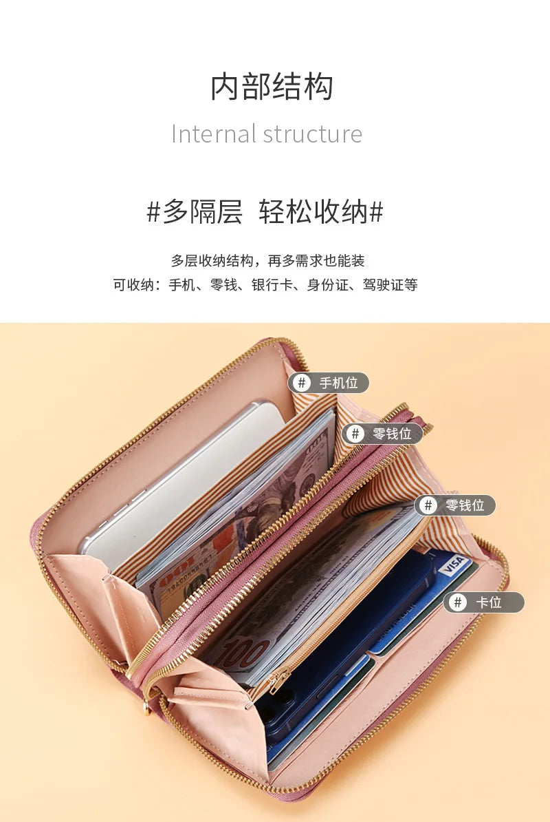 Long Women’s PU Leather Wallet – Double Zipper Tassel Clutch with Coin Purse & Card Holder