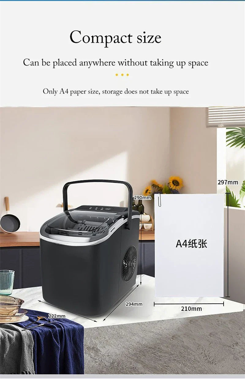 Portable Electric Ice Cube Maker - Automatic Bullet Round Ice Machine, 15kg/24H for Family, Bar, Coffee Shop, Kitchen, Office