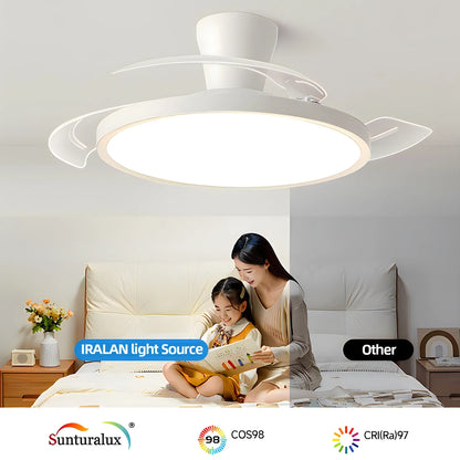 Modern Invisible Ceiling Fan with LED Light - DC Motor, Large Air Volume & Remote Control for Bedroom and Dining Room