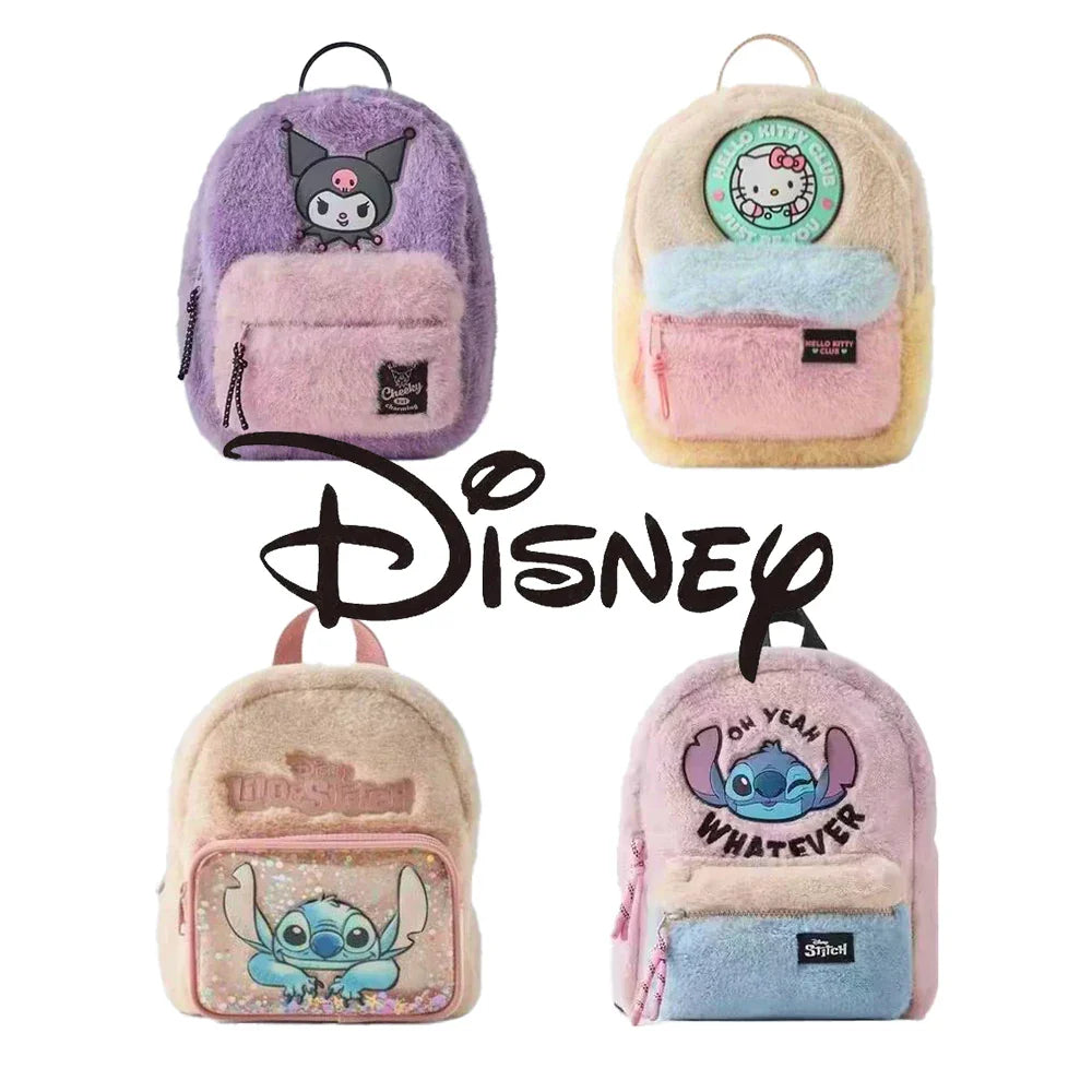 Disney Stitch Plush Autumn Backpack - Hello Kitty Cute Color-Block Bag for Kids, Perfect School Gift