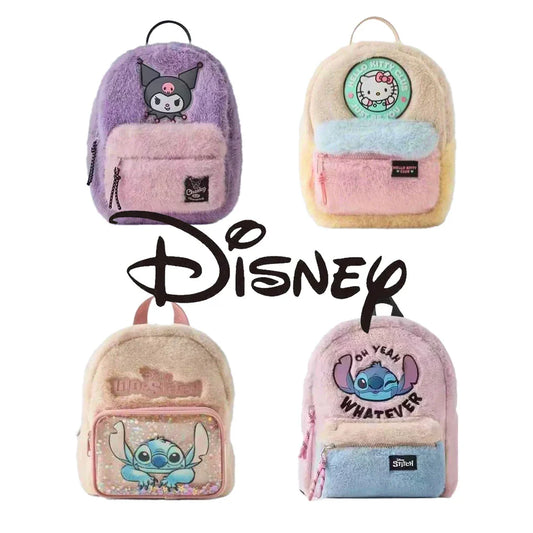 Disney Stitch Plush Autumn Backpack - Hello Kitty Cute Color-Block Bag for Kids, Perfect School Gift