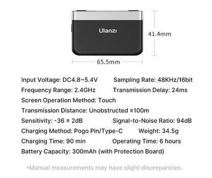 Ulanzi AM18 U-Mic 2.4G Wireless Stereo Microphone – 100m Dual-Channel Recording for DSLR, iOS, Android & PC Live Interviews