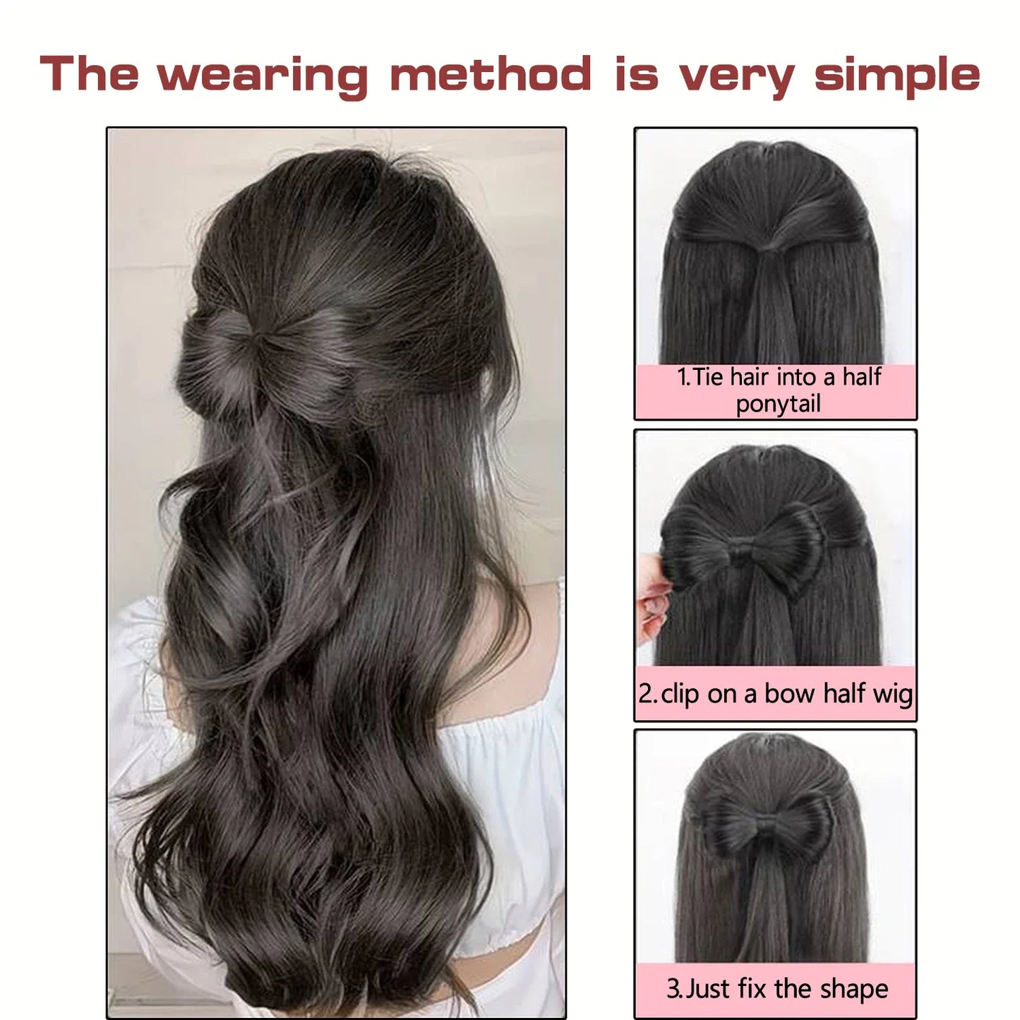Bowknot Claw Clip Hair Bun – Synthetic Clip-In Hair Extensions for Women’s Daily Use