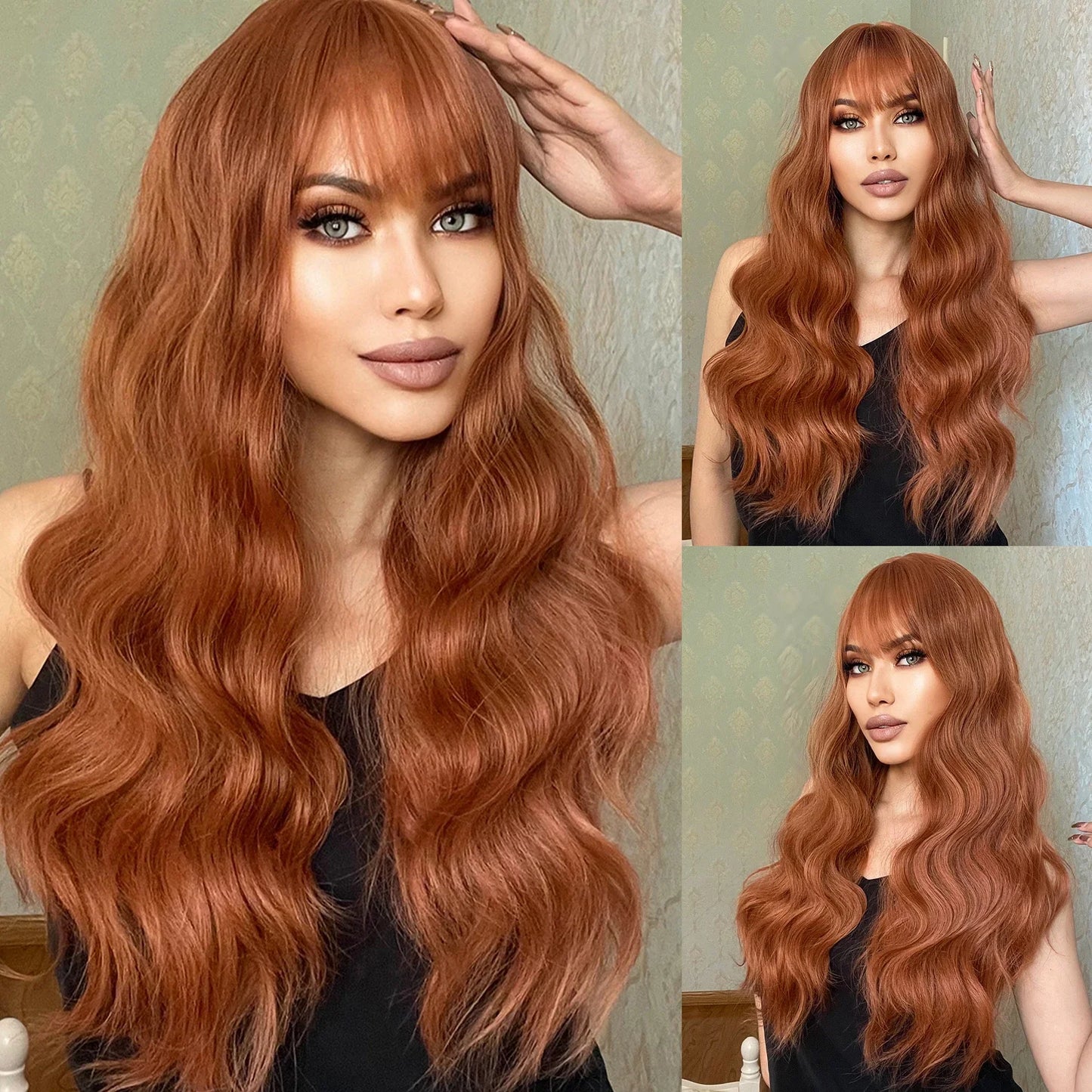 ESIN Long Synthetic Ombre Wig for Women — Elegant Red-Brown Layered Hair with Dark Roots, Heat-Resistant for Daily, Party & Cosplay