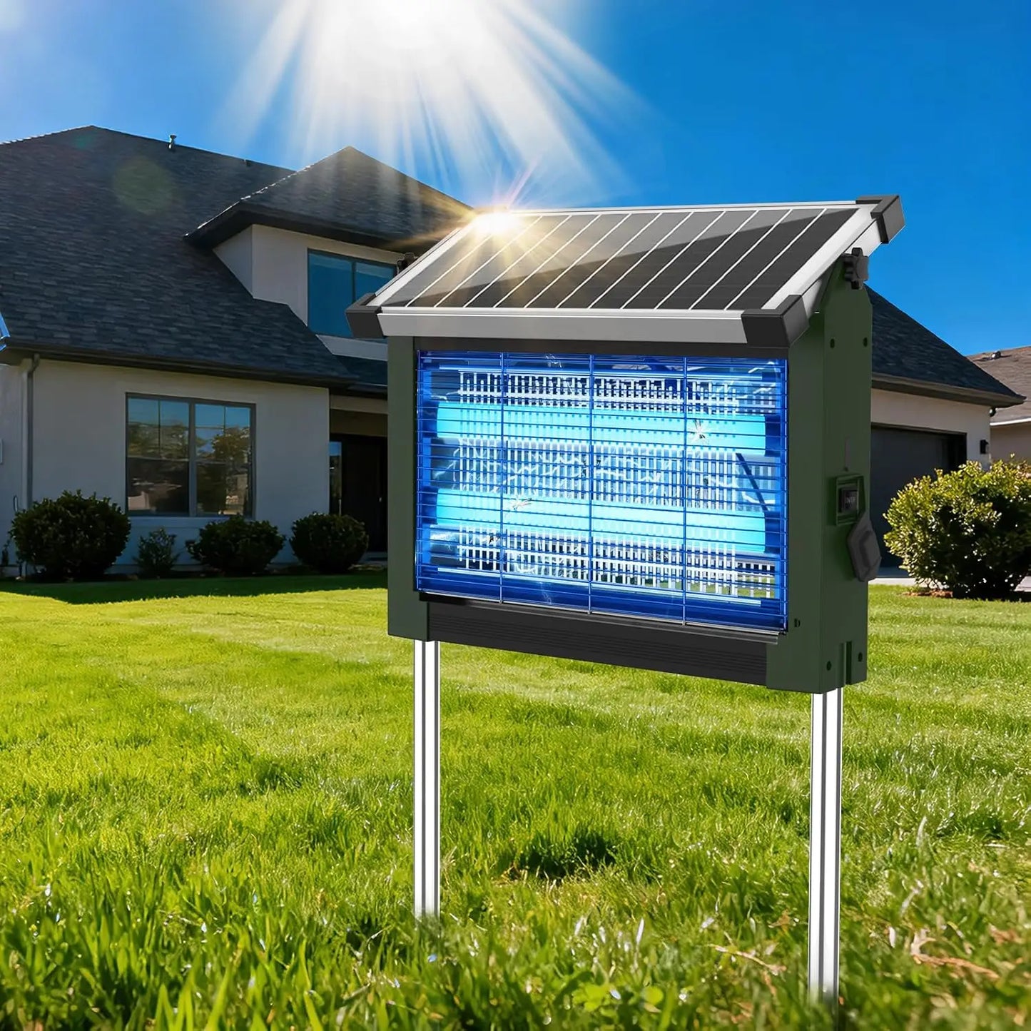 Solar Bug Zapper Outdoor 4500V Mosquito Killer Lamp – Waterproof Electric Fly Trap with Solar Panel Sensor for Garden, Patio & Camping Pest Control Device