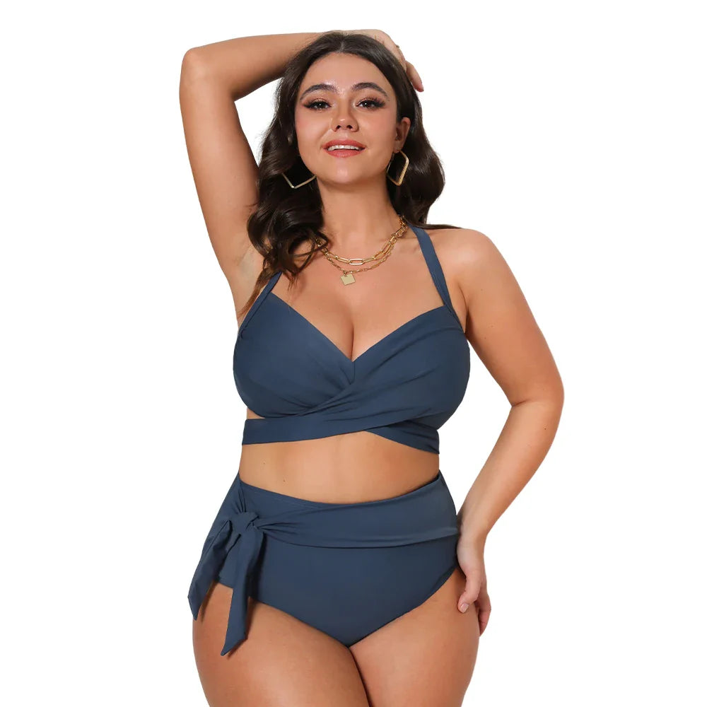 Cupshe Plus Size Wrap Tie High Waist Bikini Set – Women’s Large Size 3XL Two-Piece Swimwear Beach Bathing Suit