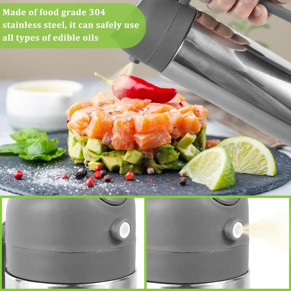 2-in-1 Stainless Steel Oil Dispenser - Refillable Cooking Spray Bottle for Baking & Kitchen Use
