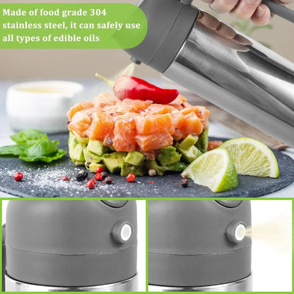 2-in-1 Stainless Steel Oil Dispenser - Refillable Cooking Spray Bottle for Baking & Kitchen Use