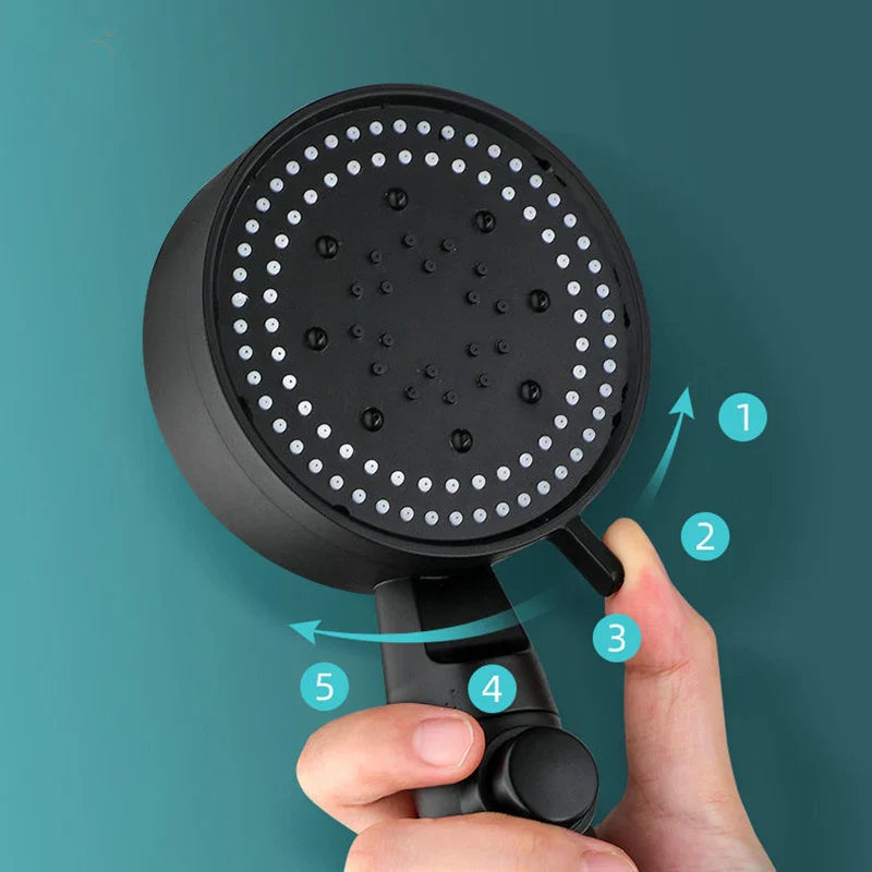 High Pressure Shower Head with Hose – 5 Modes Adjustable, Water-Saving Spray Nozzle with One-Key Stop for Bathroom Accessories