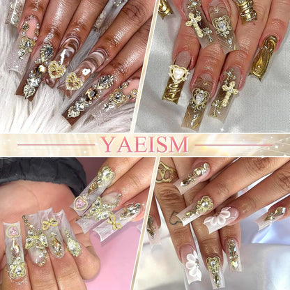 80PCS Gold Nail Charms - 12 Shapes including Heart, Butterfly, Cross, & Shiny Money Sign, 3D Alloy Nail Decorations