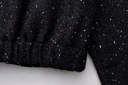 Nlzgmsj Women’s Shiny Sequin Jacket – Y2K Gold Stand Collar Short Coat, Autumn Winter High Streetwear