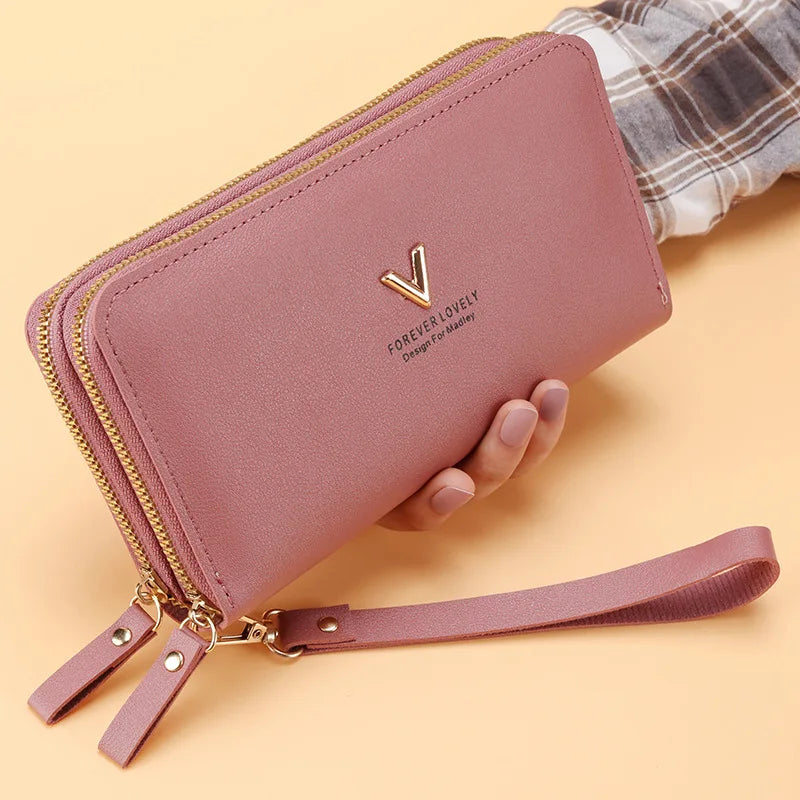Long Women’s PU Leather Wallet – Double Zipper Tassel Clutch with Coin Purse & Card Holder