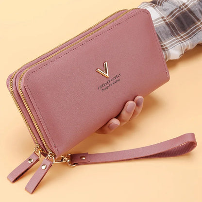 Long Women’s PU Leather Wallet – Double Zipper Tassel Clutch with Coin Purse & Card Holder