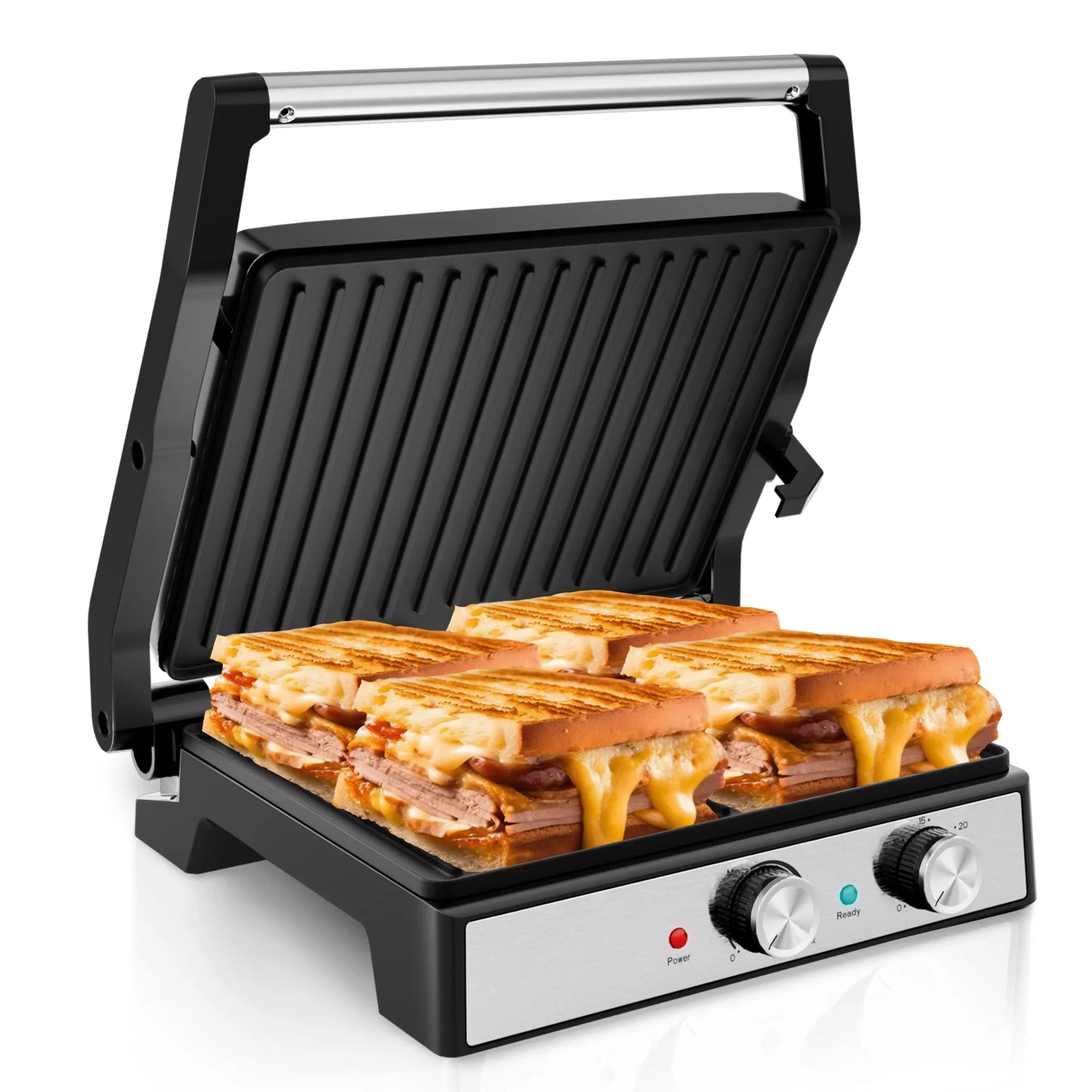 1600W Electric Panini Press Sandwich Maker — Indoor Grill with Non-Stick Plates, Adjustable Temperature & Timer