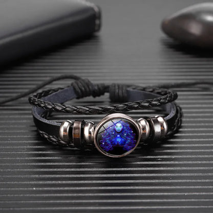 12 Zodiac Signs Constellation Charm Bracelet - Luminous Multilayer Weave Leather Bangle for Men & Women, Birthday Gift