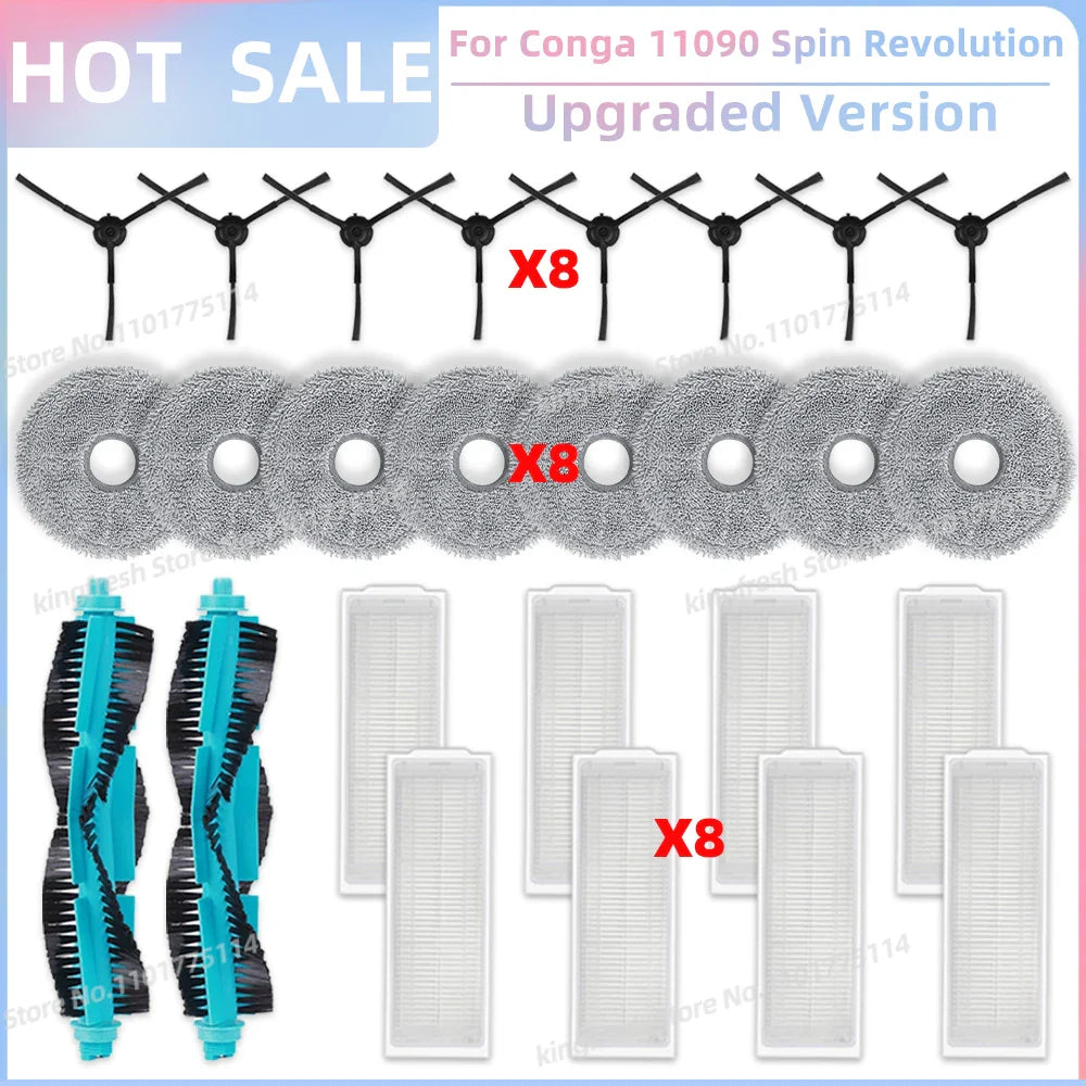 Replacement Parts Kit for Cecotec Conga 11090 / 13090 Spin Revolution Vacuum – Roller, Brushes, HEPA Filter & Mop