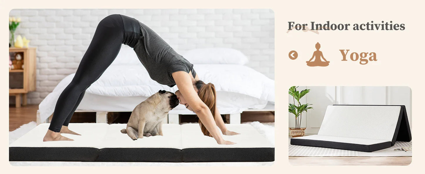 Three-Fold Portable Floor Bed – CertiPUR-US Certified, Soft Touch, Flexible Zipper for Travel, Camping & Yoga