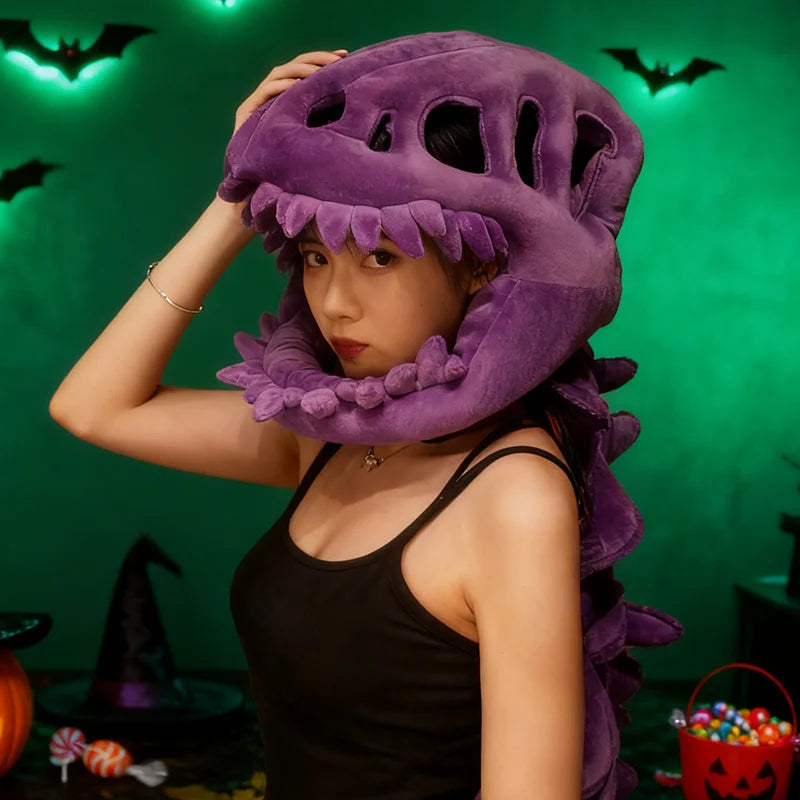Dinosaur Skeleton Headgear Pillow – 4 Colors for Party Cosplay & Cozy Sofa Lounging