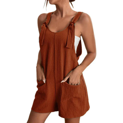 Women’s Summer Strappy Sleeveless Jumpsuit 2024 – Casual Loose Fit Short Overalls with Pockets Office & Streetwear Fashion Romper
