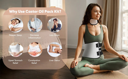 OPOVE Castor Oil Pack Wrap - 2 Pack Organic Cotton Flannel, Reusable Kit for Liver Detox, Fibroids & Thyroid Neck Care