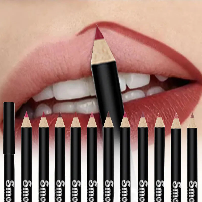 12-Color Waterproof Lip Liner Pen Set – Long-Lasting, Non-Stick, Easy Glide Lipstick Pencil for Makeup