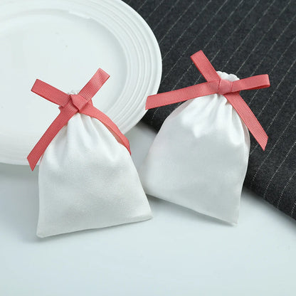 10pcs White Flannel Velvet Drawstring Gift Bags – Jewelry Pouches for Wedding, Travel, DIY Bracelets & Ring Packaging