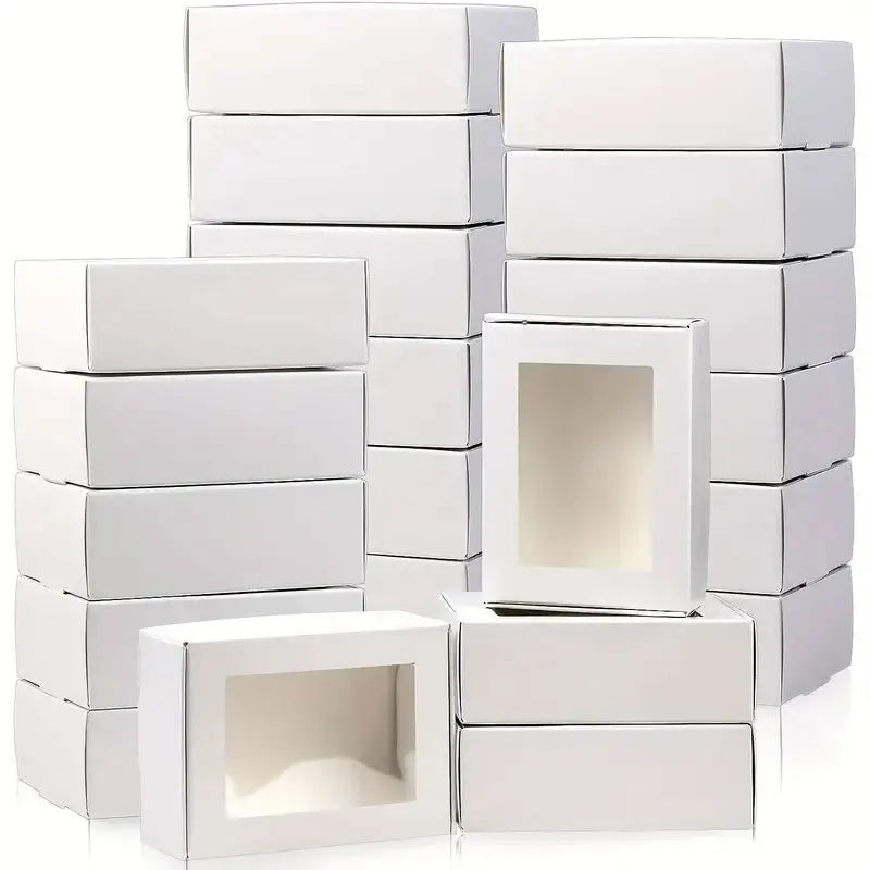 20/30/50PCS Kraft Paper Candy Boxes – Transparent PVC Window Gift Packaging for Soap, Wedding, Christmas, Baby Shower & Chocolate