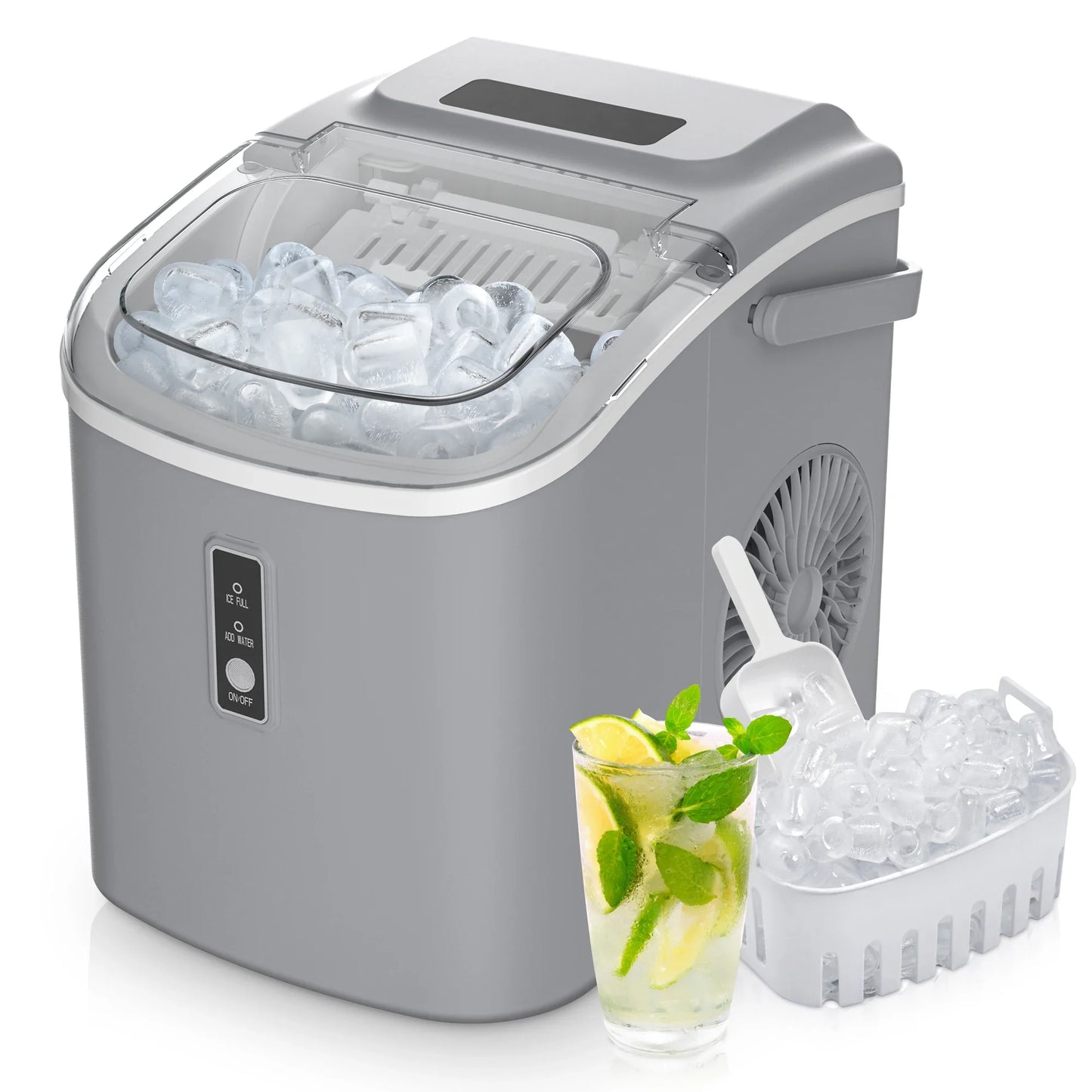 SIMZLIFE Portable Ice Maker Machine – 26.5lbs/Day, 9 Cubes in 6 Mins with Auto-Cleaning & Scoop