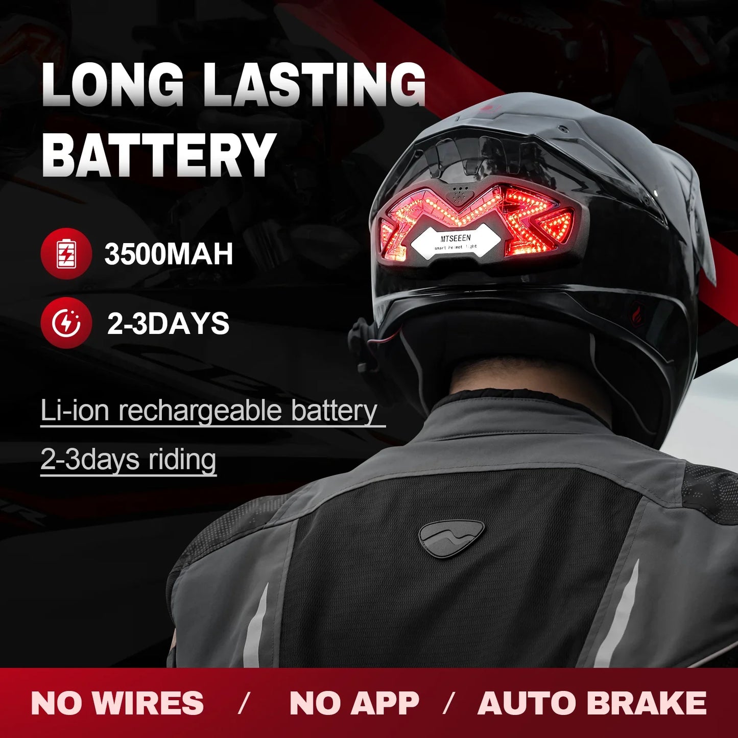 MTSEEEN Helmet Brake Light LED – Super Bright Safety Light with Bike Brake Sensor, Waterproof Design
