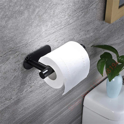 Adhesive Wall Mount Toilet Paper Holder: Black/Silver Kitchen & Bathroom Roll Stand - Convenient Hanging Napkin Rack for WC Accessories