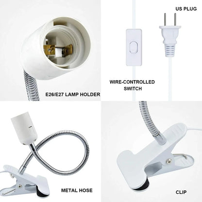 Flexible Desk Lamp Holder: EU US Plug 360 Degree E27 Light Base Socket Gooseneck Clip-on Cable with Power On Switch - Perfect for Home Use