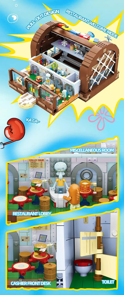 SpongeBob Krusty Krab Building Blocks – Creative Canteen Scene Model Bricks Desktop Toy for Kids