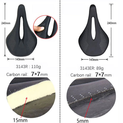 ELITAONE Road & MTB Bike Saddle — 240x143mm Carbon Fiber Round Rail | Super Light 89g 3143ER Seat