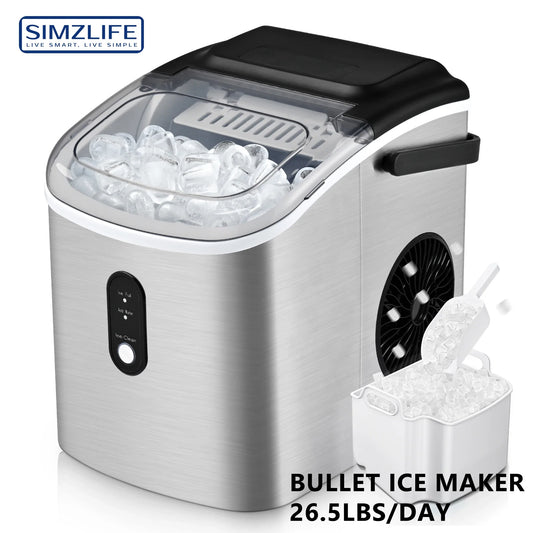 Euhomy Countertop Ice Maker – 26LBS/24H, 9 Cubes in 6 Mins, Auto-Cleaning Portable Ice Machine with Handle, Silver