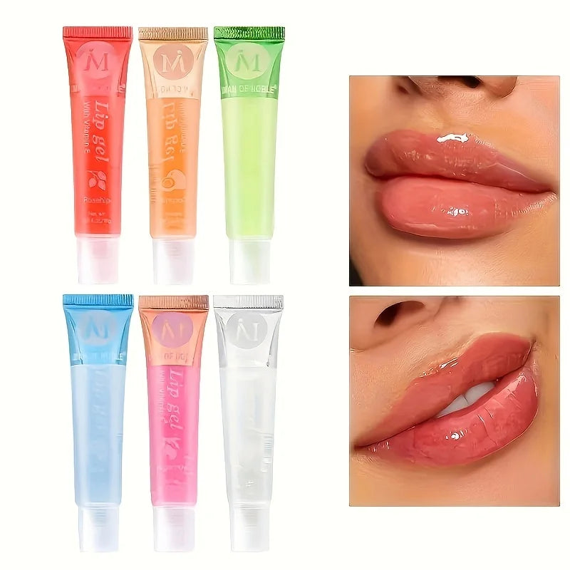 6Pcs Moisturizing Clear Lip Gloss Set – VE, Rosehip, Argan, Peppermint, Aloe & Coconut Flavors, Plumping Lip Oils Gift