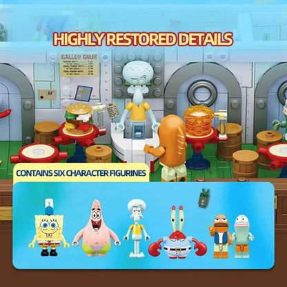 SpongeBob Krusty Krab Building Blocks - Creative Restaurant Scene Model Bricks Desktop Decor & Holiday Gift