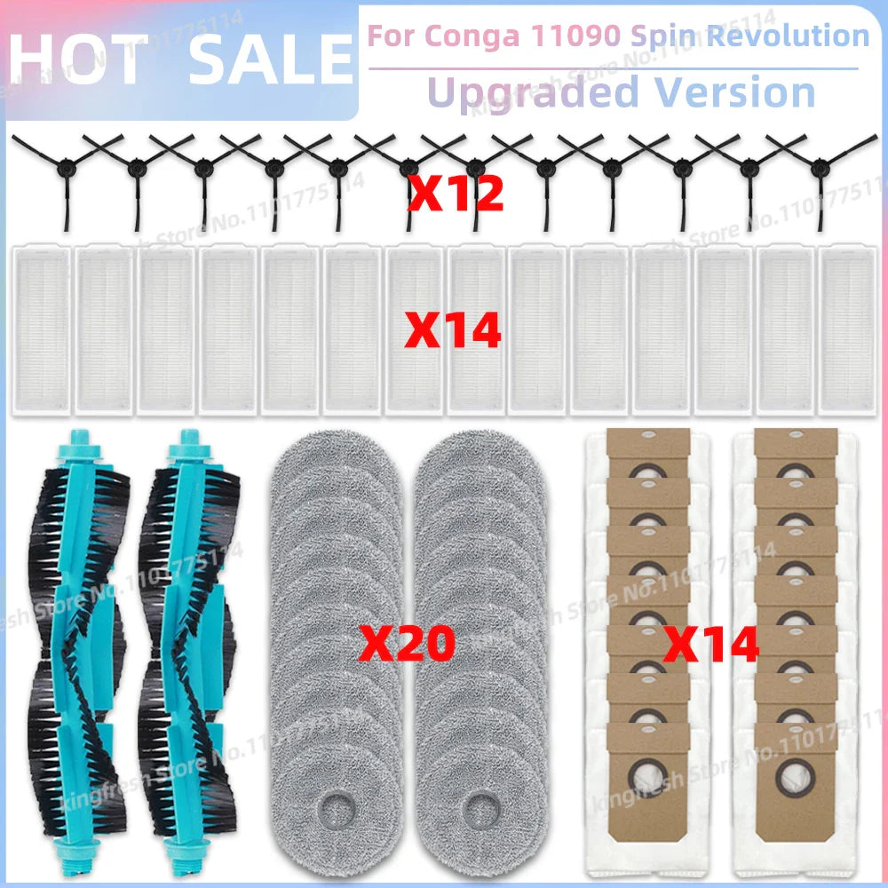 Replacement Parts Kit for Cecotec Conga 11090 / 13090 Spin Revolution Vacuum – Roller, Brushes, HEPA Filter & Mop