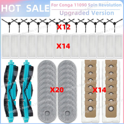 Replacement Parts Kit for Cecotec Conga 11090 / 13090 Spin Revolution Vacuum – Roller, Brushes, HEPA Filter & Mop