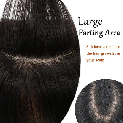 Dazzeal Human Hair Topper – 100% Real Straight Hair, Lace Base, Clip-In with Bangs, 10x12cm, 360° Coverage
