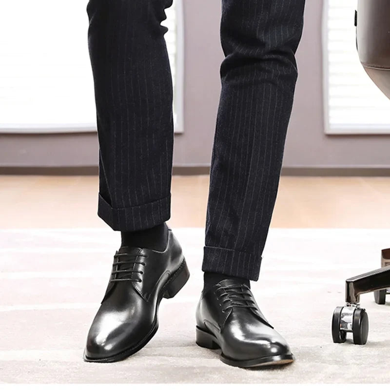 Men’s Genuine Leather Derby Shoes - Classic Business Dress and Casual Footwear for Office and Special Occasions