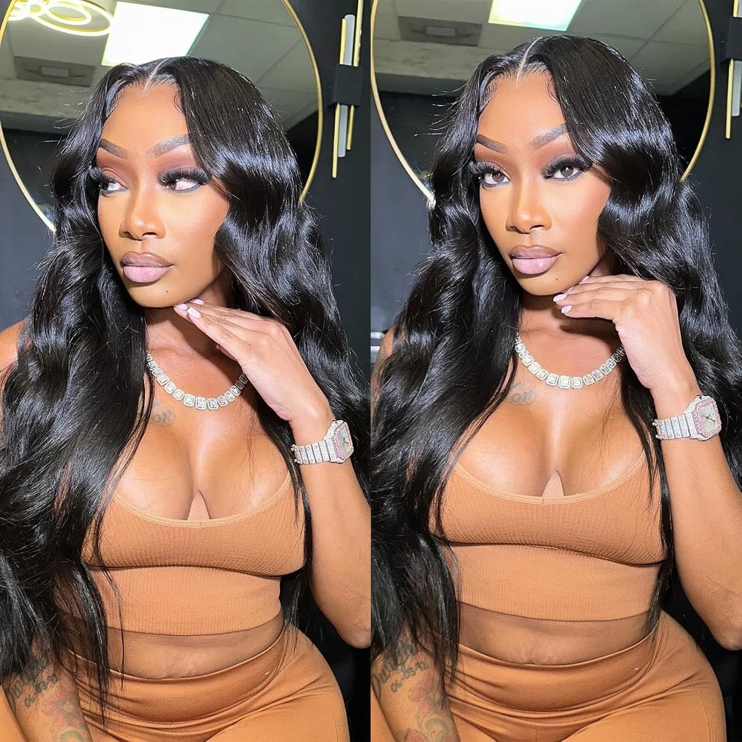 13x6 HD Lace Front Body Wave Human Hair Wig - Brazilian Pre-Plucked Long Natural Look Wig