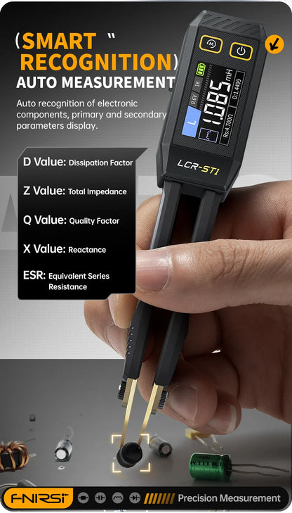 FNIRSI LCR-ST1 Mini Smart Tweezer | LCR SMD ESR Tester for Resistance, Capacitance, Inductance, Continuity & Diode Testing