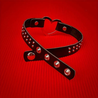 Y2K Punk Gothic Heart Stud PU Leather Choker Necklace — Sexy Everyday Jewelry for Women