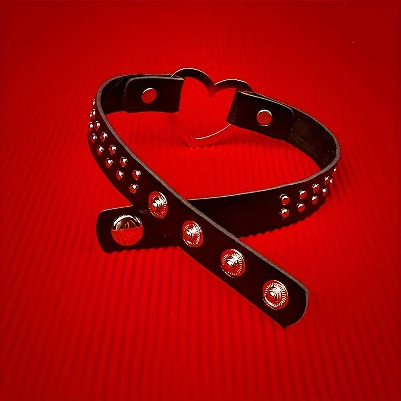 Y2K Punk Gothic Heart Stud PU Leather Choker Necklace — Sexy Everyday Jewelry for Women