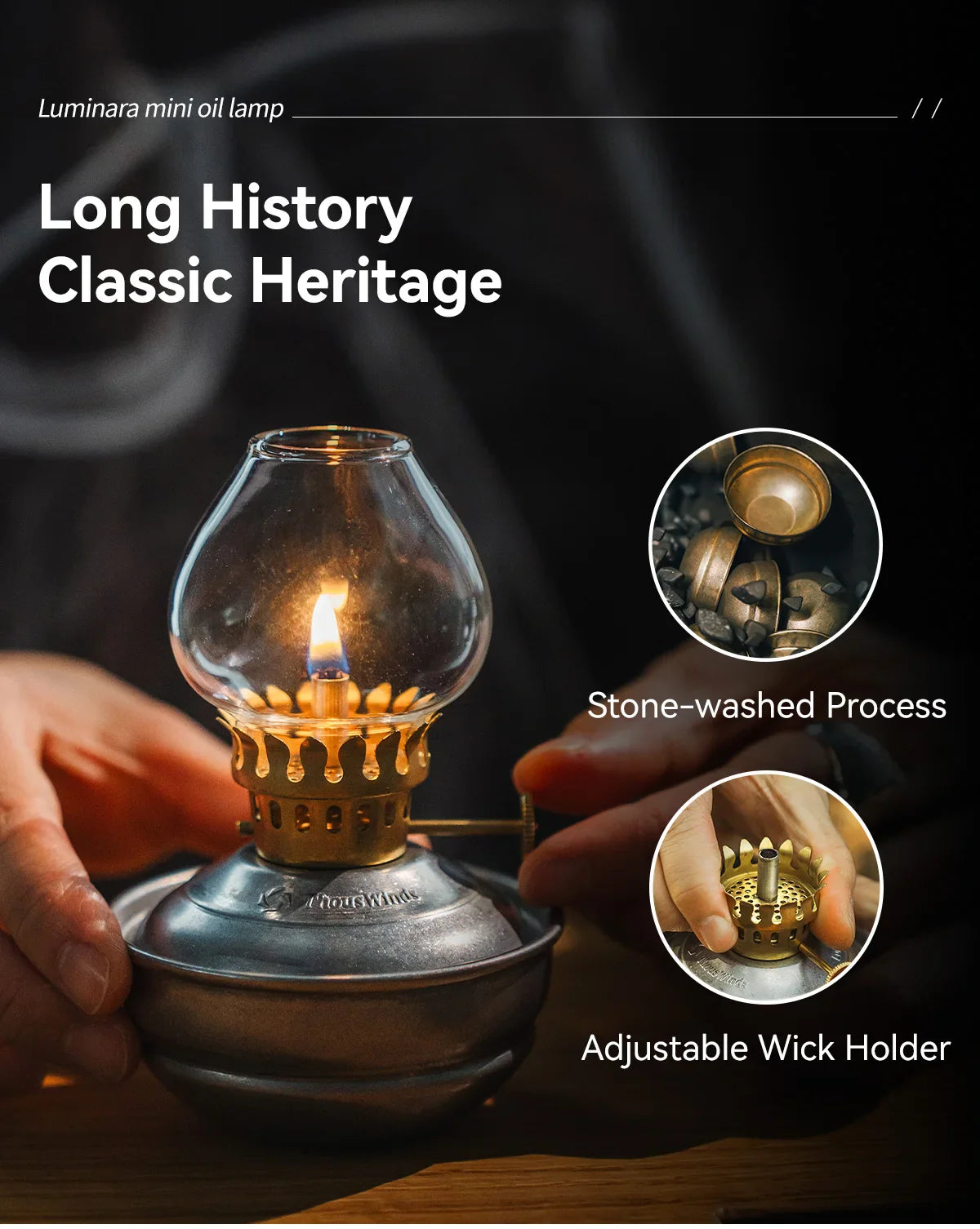 ThousWinds Luminara Mini Oil Lamp – Windproof Portable Retro Lantern with 20-Hour Burn Time for Camping and Hiking