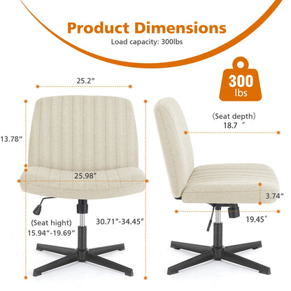 Adjustable Cross Legged Rocking Gaming Chair - Armless Wide Desk Swivel Task Chair for Home Office and Living Room